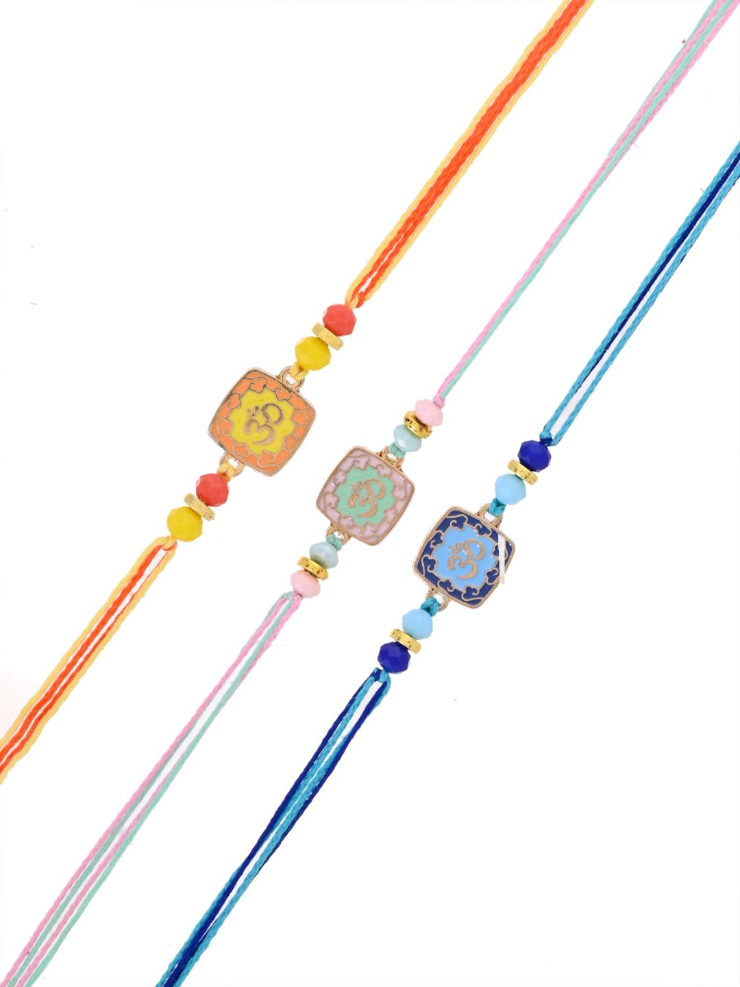 Handcrafted Om Symbol Rakhi Set of 3 in Festive Pastel Shades