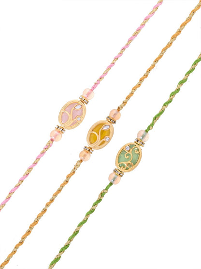 Traditional Handpicked Rakhi Set of 3 with Oval Meenakari Design