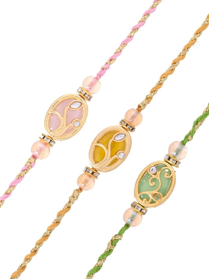 Traditional Handpicked Rakhi Set of 3 with Oval Meenakari Design