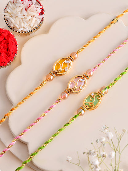 Traditional Handpicked Rakhi Set of 3 with Oval Meenakari Design