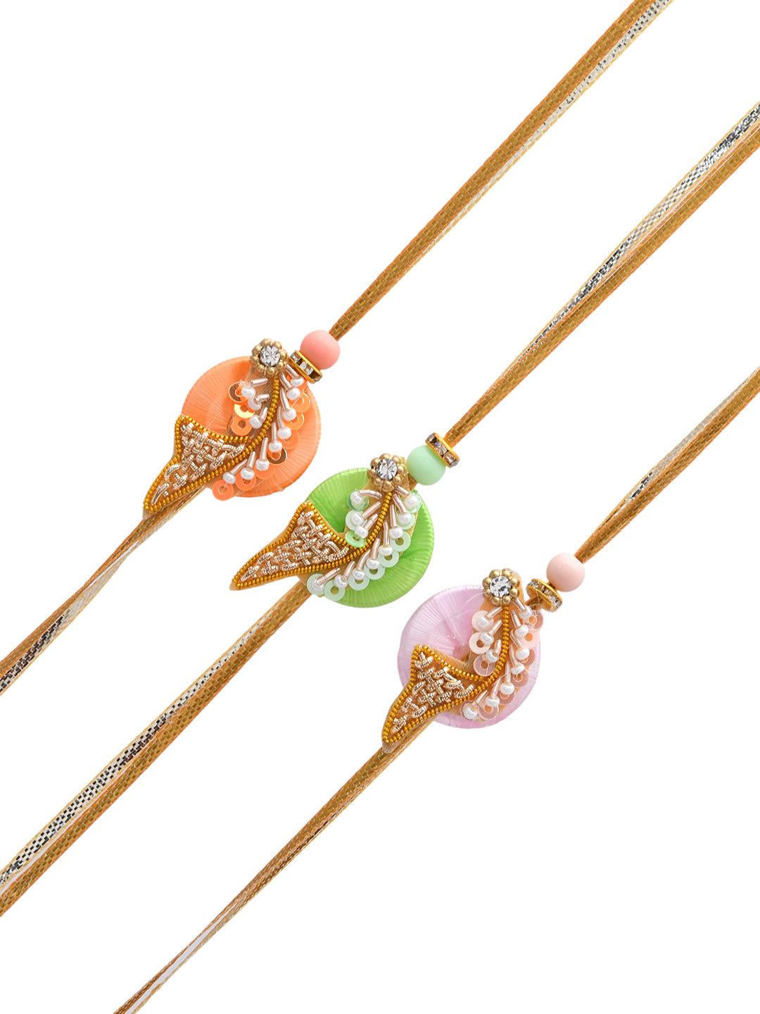Handcrafted Zardosi Rakhi Set of 3 with Elegant Beads and Motifs