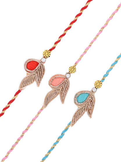Traditional Thread Rakhi Set of 3 with Zari and Zardosi work