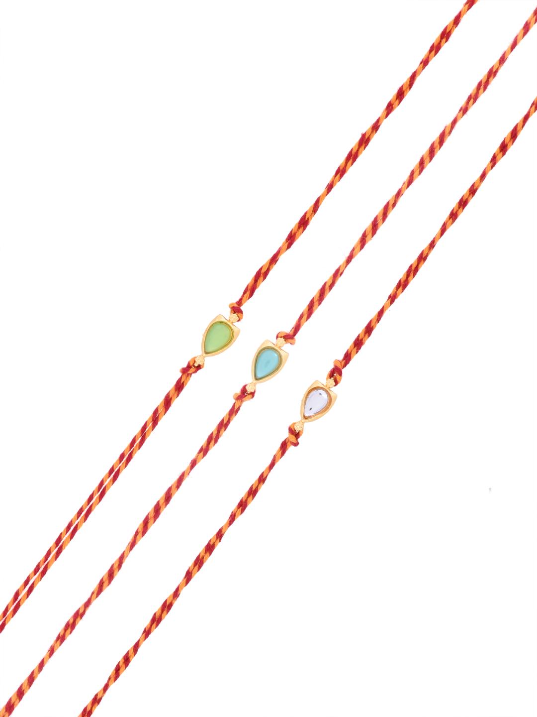 Subtle Kundan Rakhi Set of 3 with Teardrop Stone Design