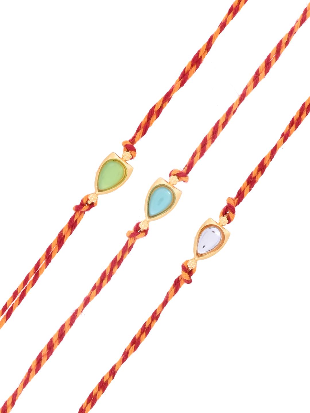 Subtle Kundan Rakhi Set of 3 with Teardrop Stone Design