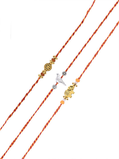 Festive Rakhi Set of 3 with Elephant Fish and Floral Motifs
