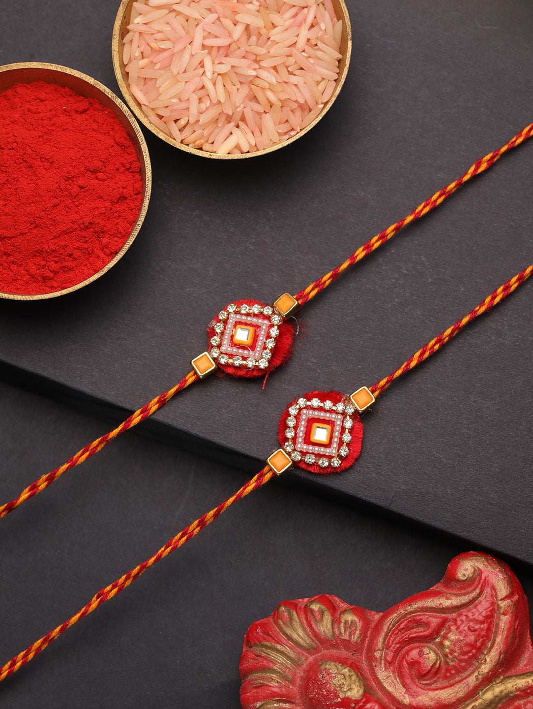 Red Stone Om Bhai Set of 2 Rakhi