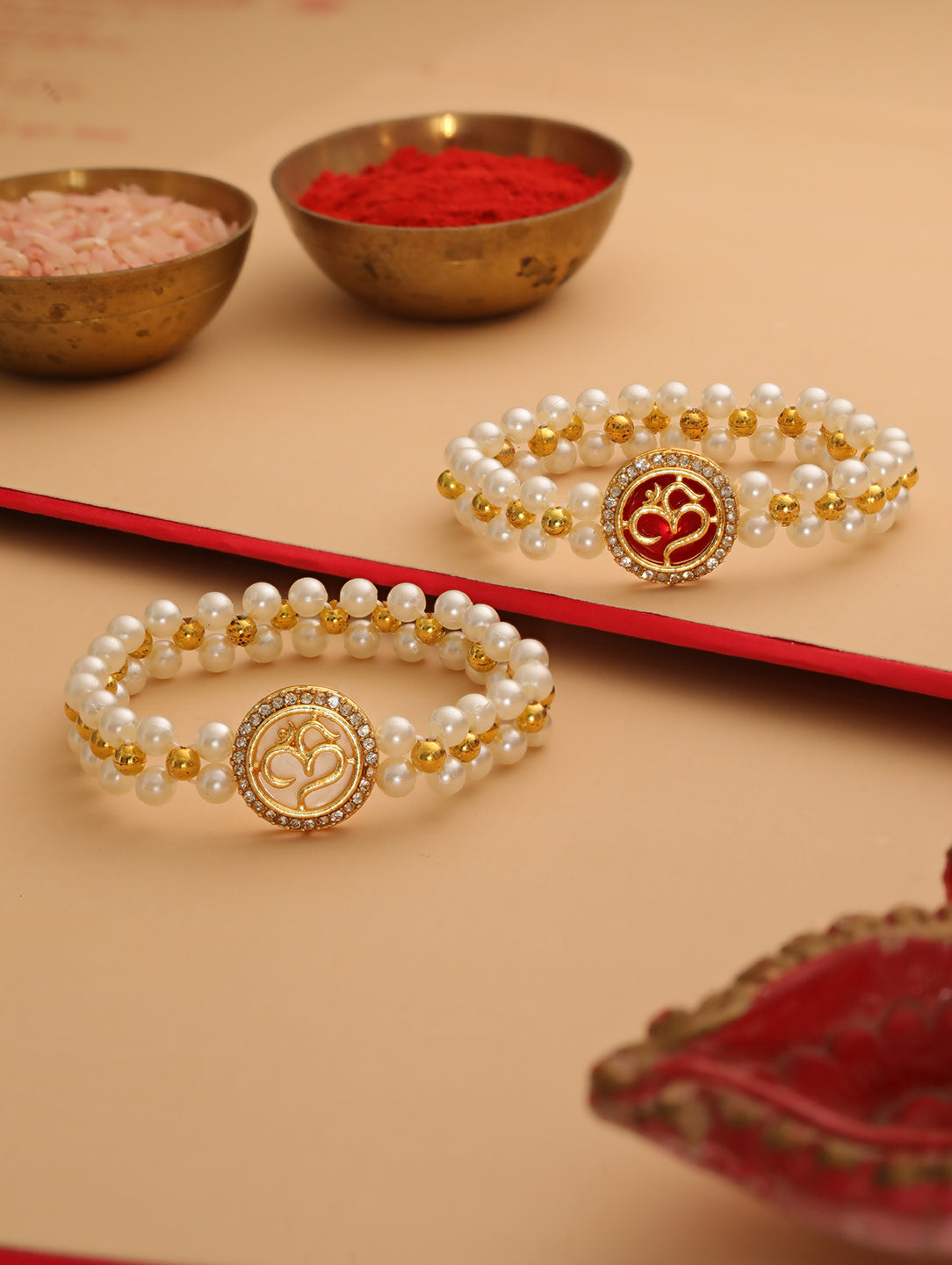 Golden Pearl Om Bhai Set of 2 Rakhi