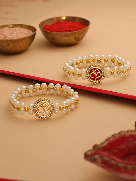 Golden Pearl Om Bhai Set of 2 Rakhi
