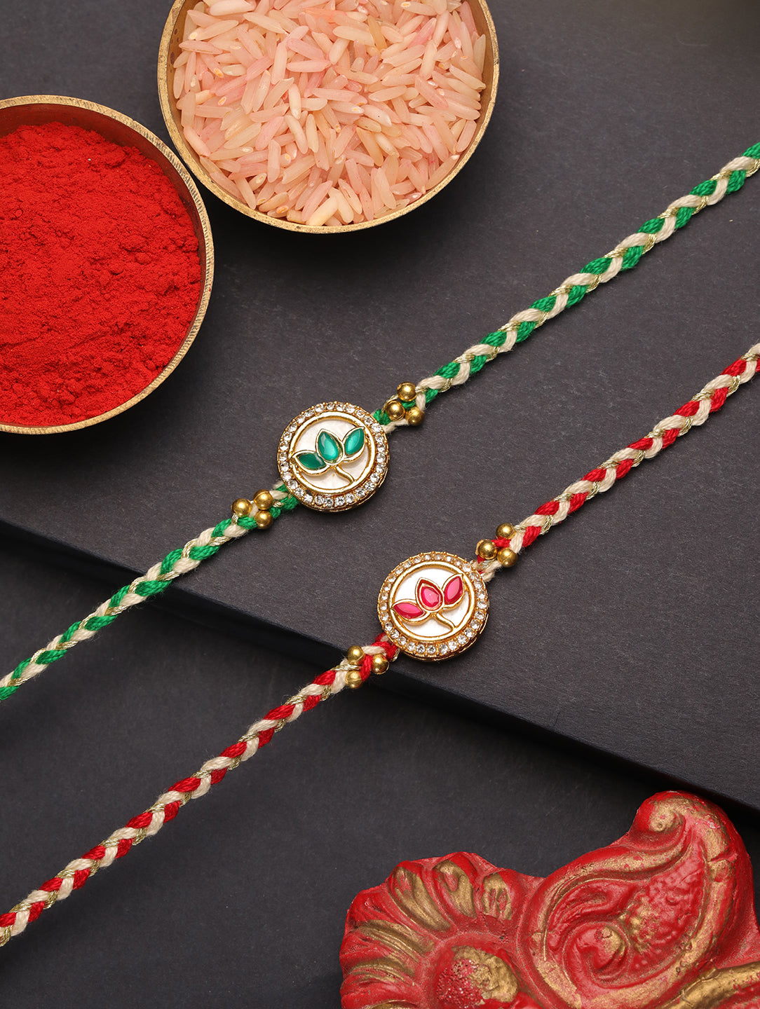 Pink Stone Lotus Bhai Set of 2 Rakhi