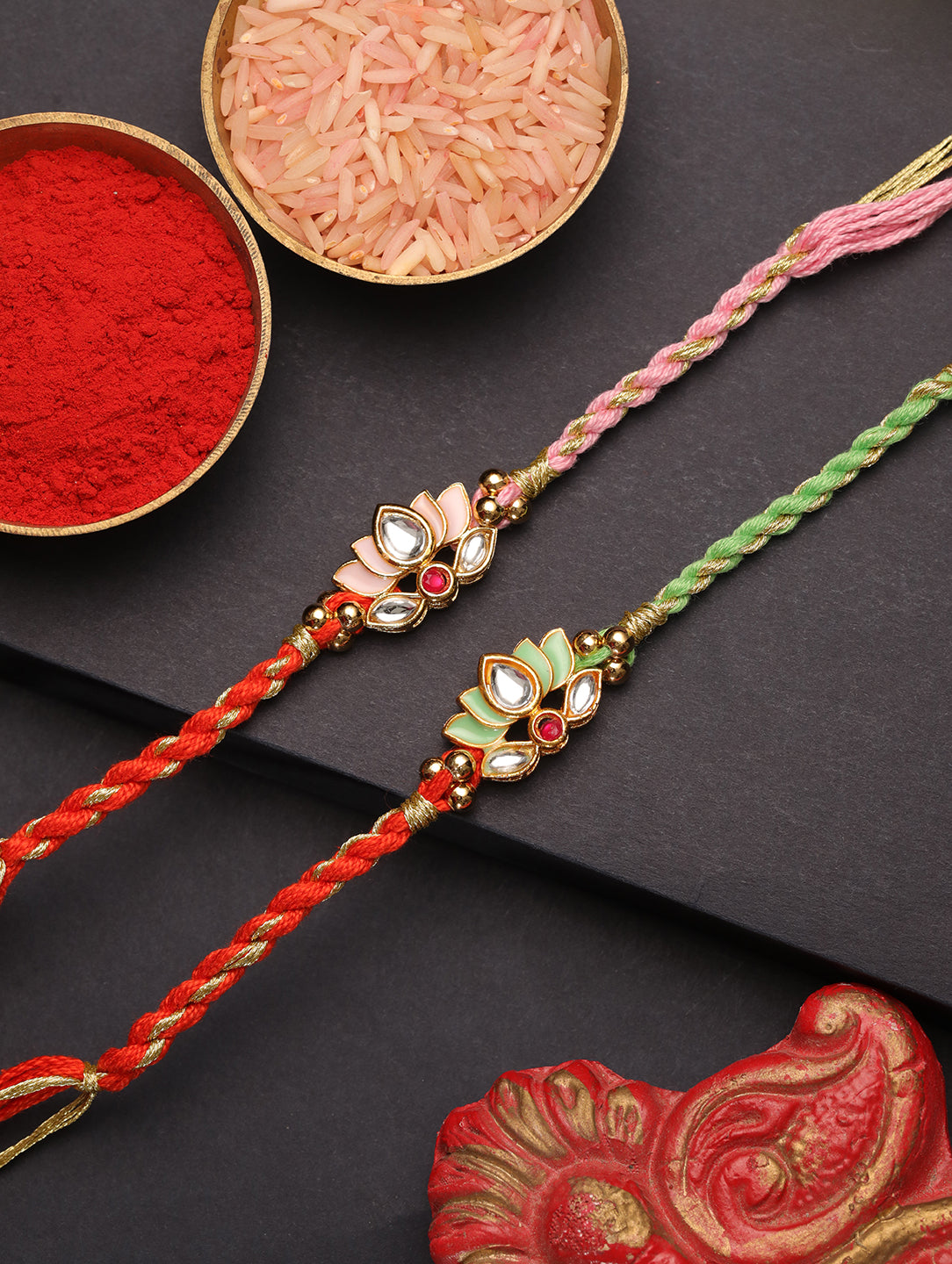 Green Beads Floral Bhai Set of 2 Rakhi