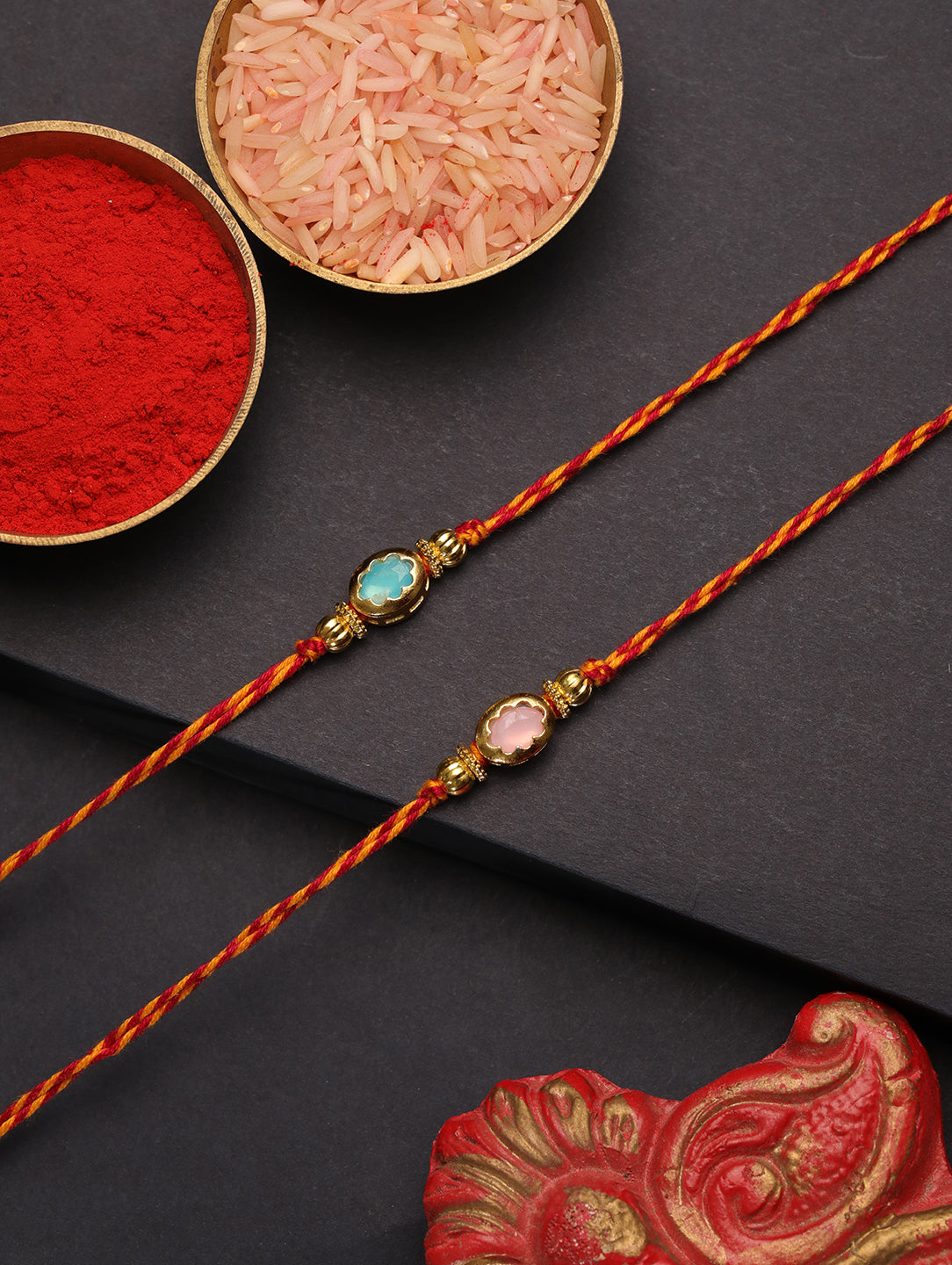 Pastel Stone Floral Bhai Set of 2 Rakhi