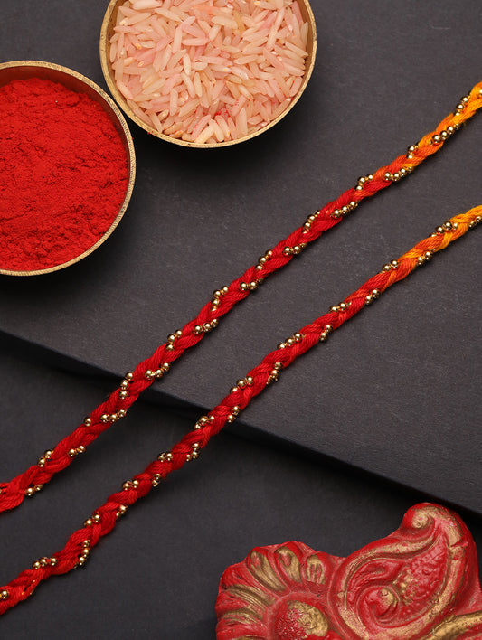 Red Beads Floral Bhai Set of 2 Rakhi