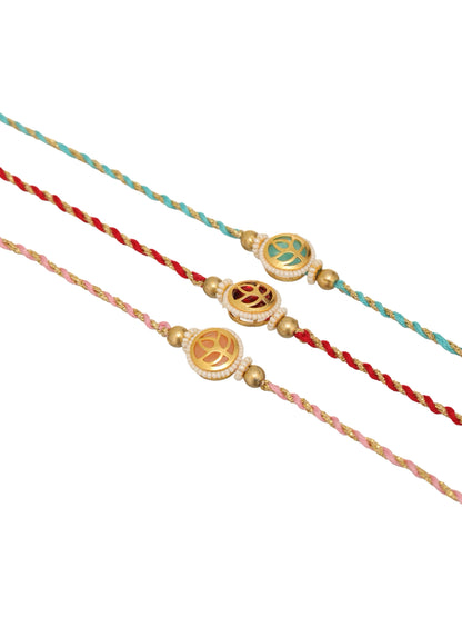 Pastel Thread Om Bhai Set of 3 Rakhi