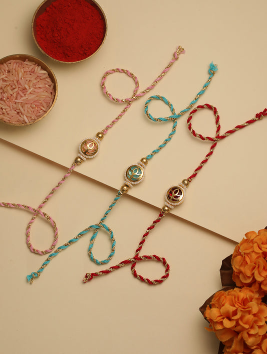 Pastel Thread Om Bhai Set of 3 Rakhi