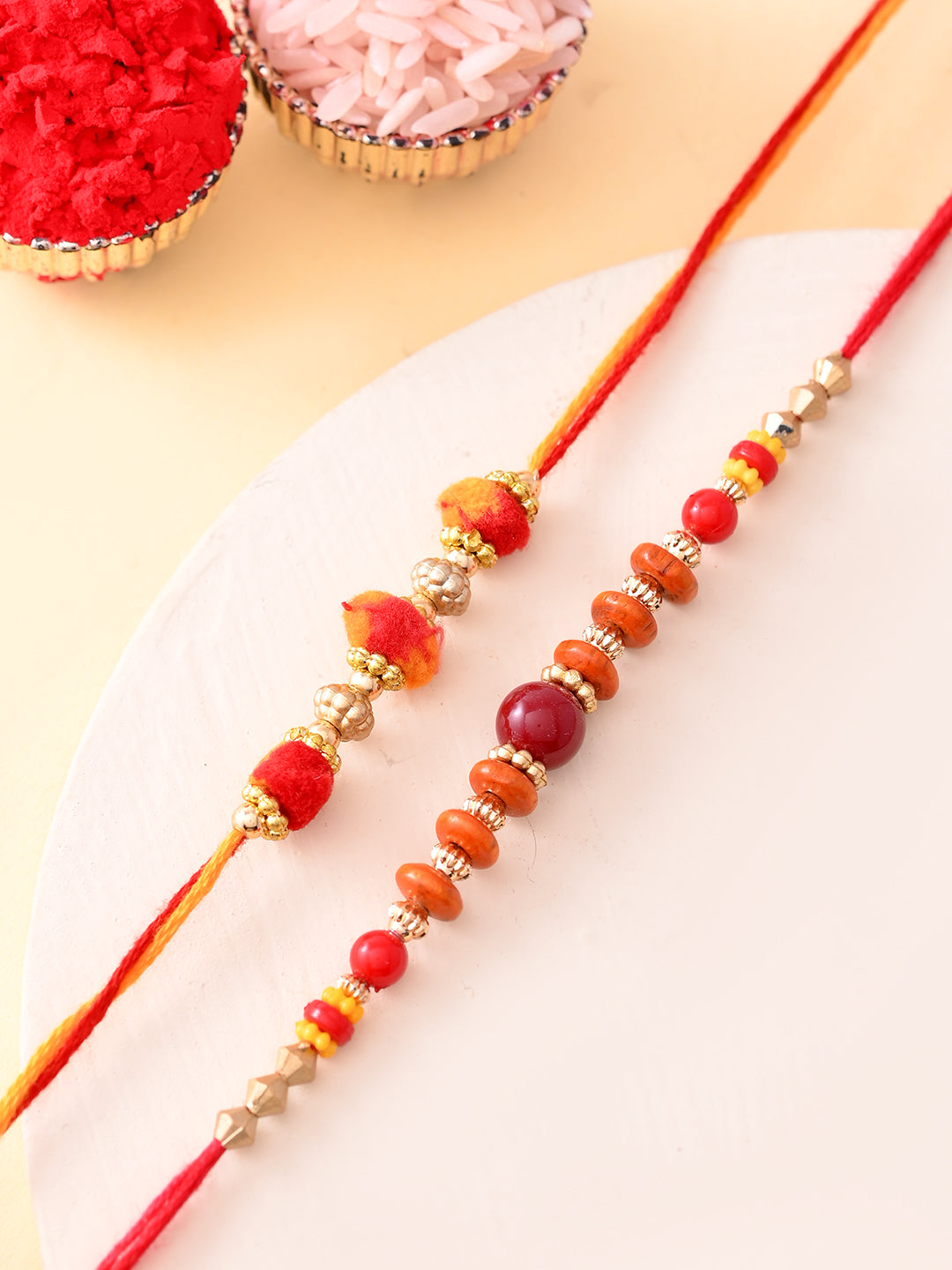 Set of 2 Multicolor Bead Thread Rakhi