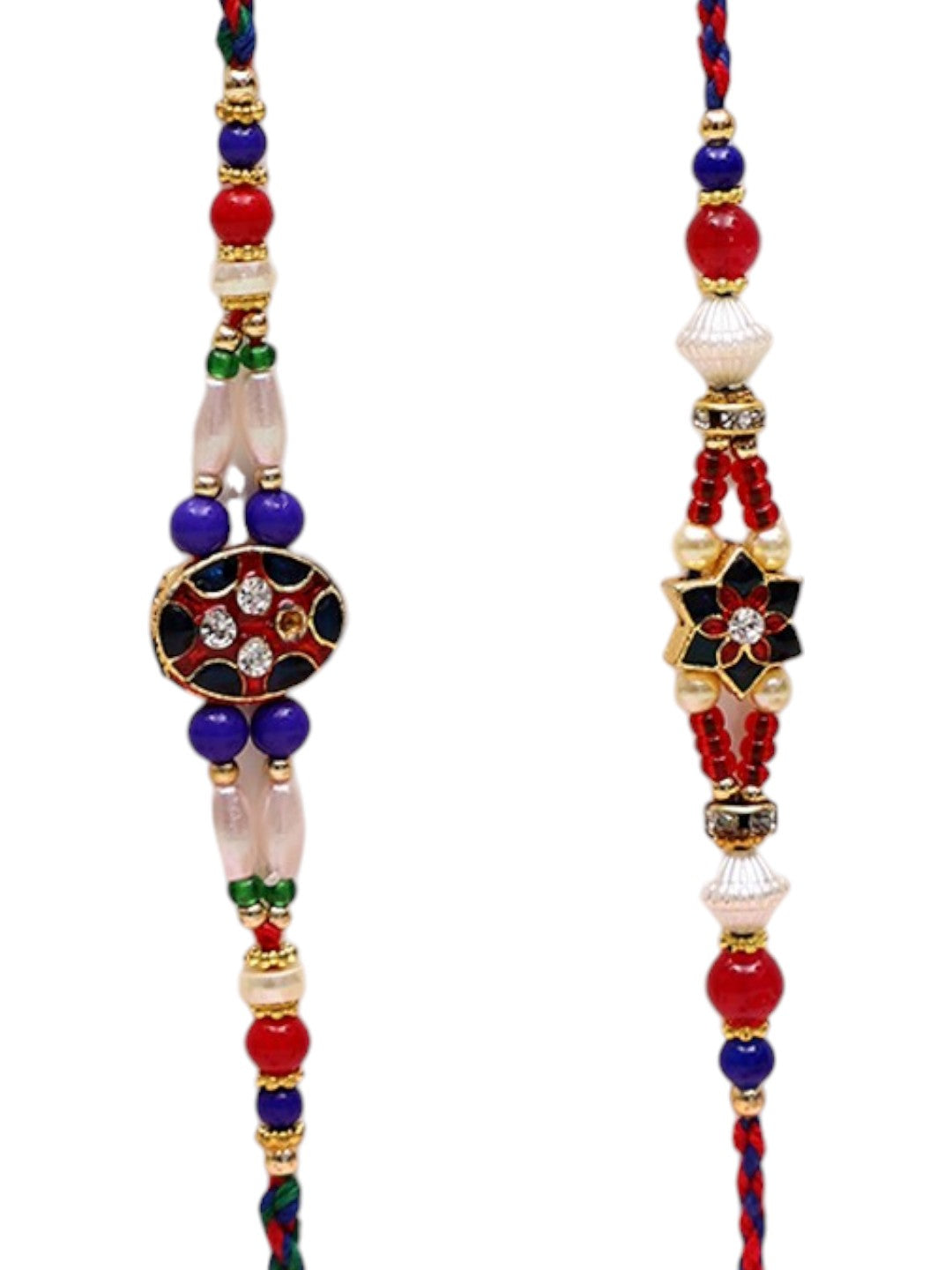Set of 2 Red & white stone-studded Meenakari Rakhi
