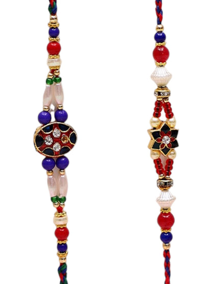 Set of 2 Red & white stone-studded Meenakari Rakhi