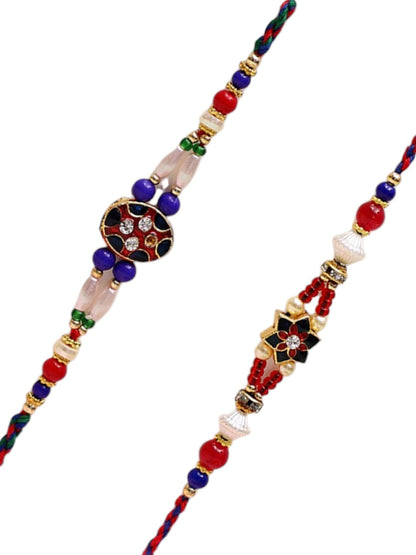 Set of 2 Red & white stone-studded Meenakari Rakhi