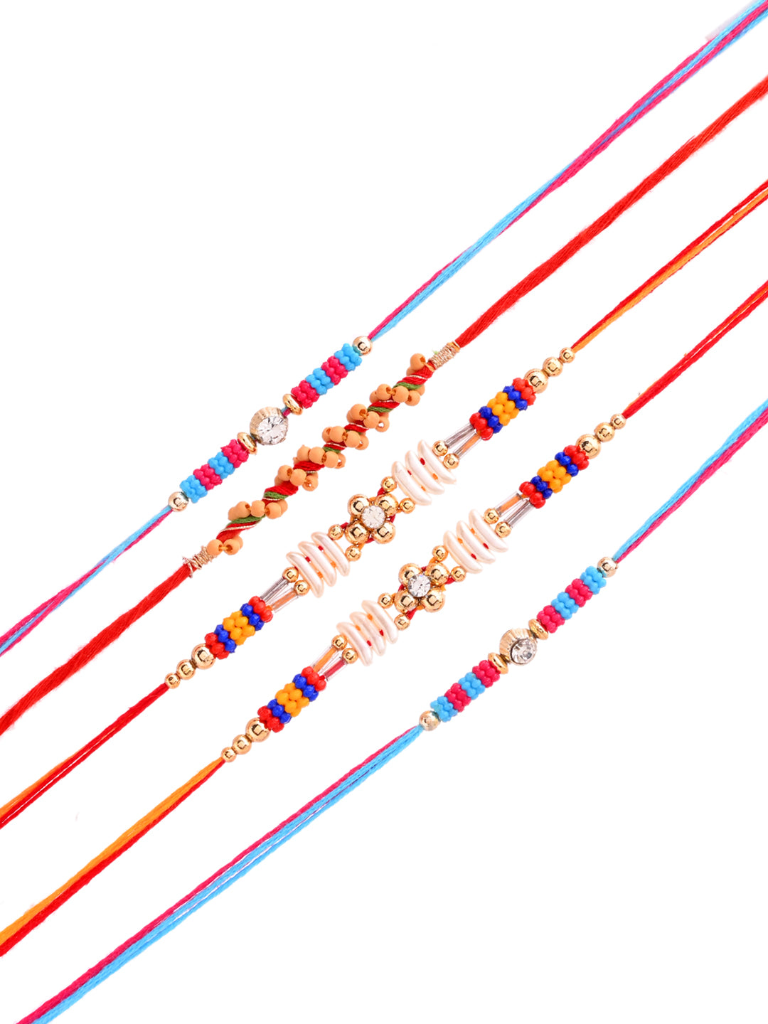 Set of 5 Multicolor Beads and Thred Rakhi