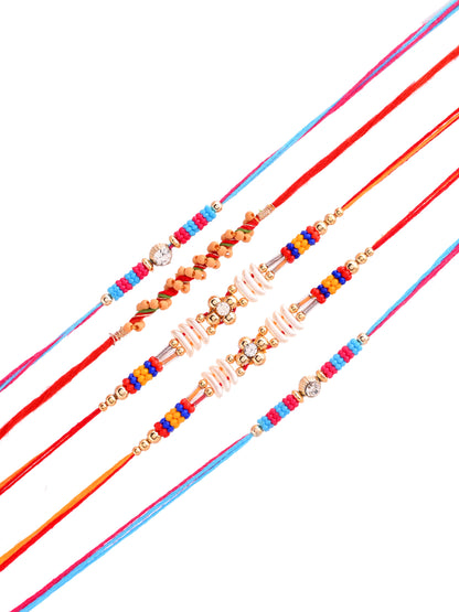 Set of 5 Multicolor Beads and Thred Rakhi