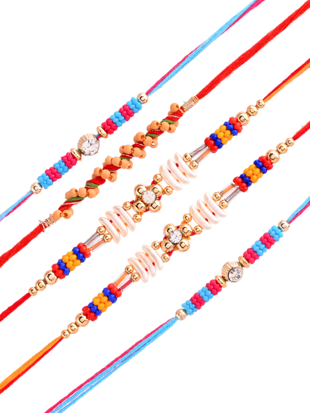 Set of 5 Multicolor Beads and Thred Rakhi