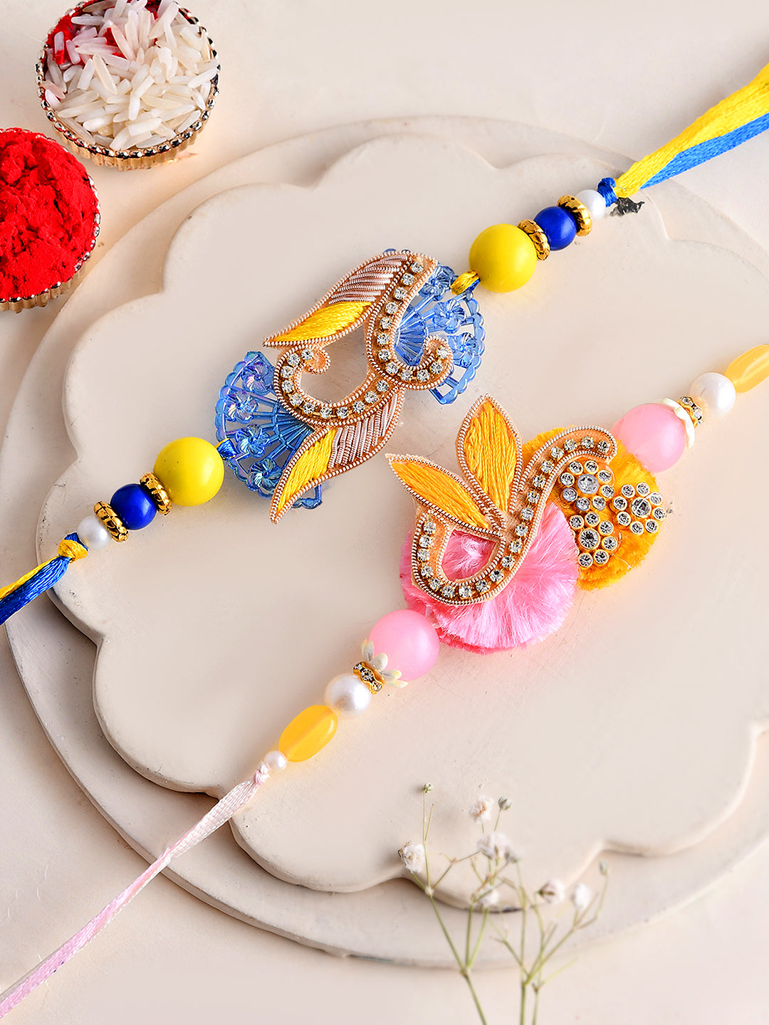 Elegant Beaded Rakhi Set of 2 for Brother with Handcrafted Charm