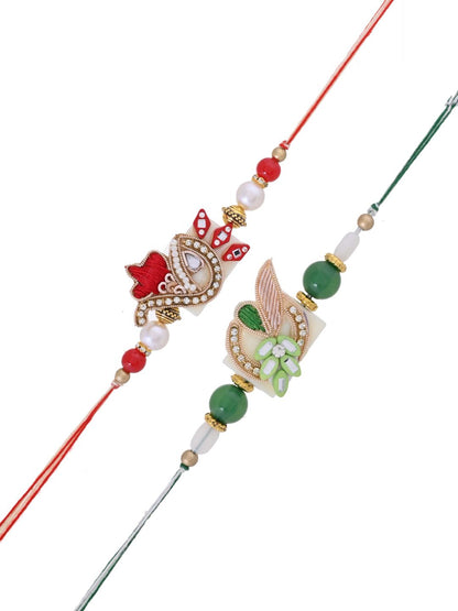 Handpicked Traditional Pearl Zardosi Rakhi Set of 2 for Brother