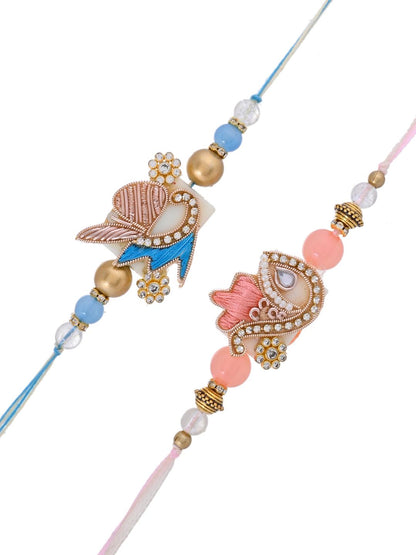 Pastel Designer Rakhi Set of 2 for Brother with Subtle Zardosi Work