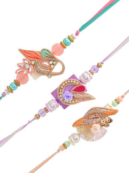 Traditional Zardosi Work Rakhi Set of 3 for Brother with Handpicked Beads