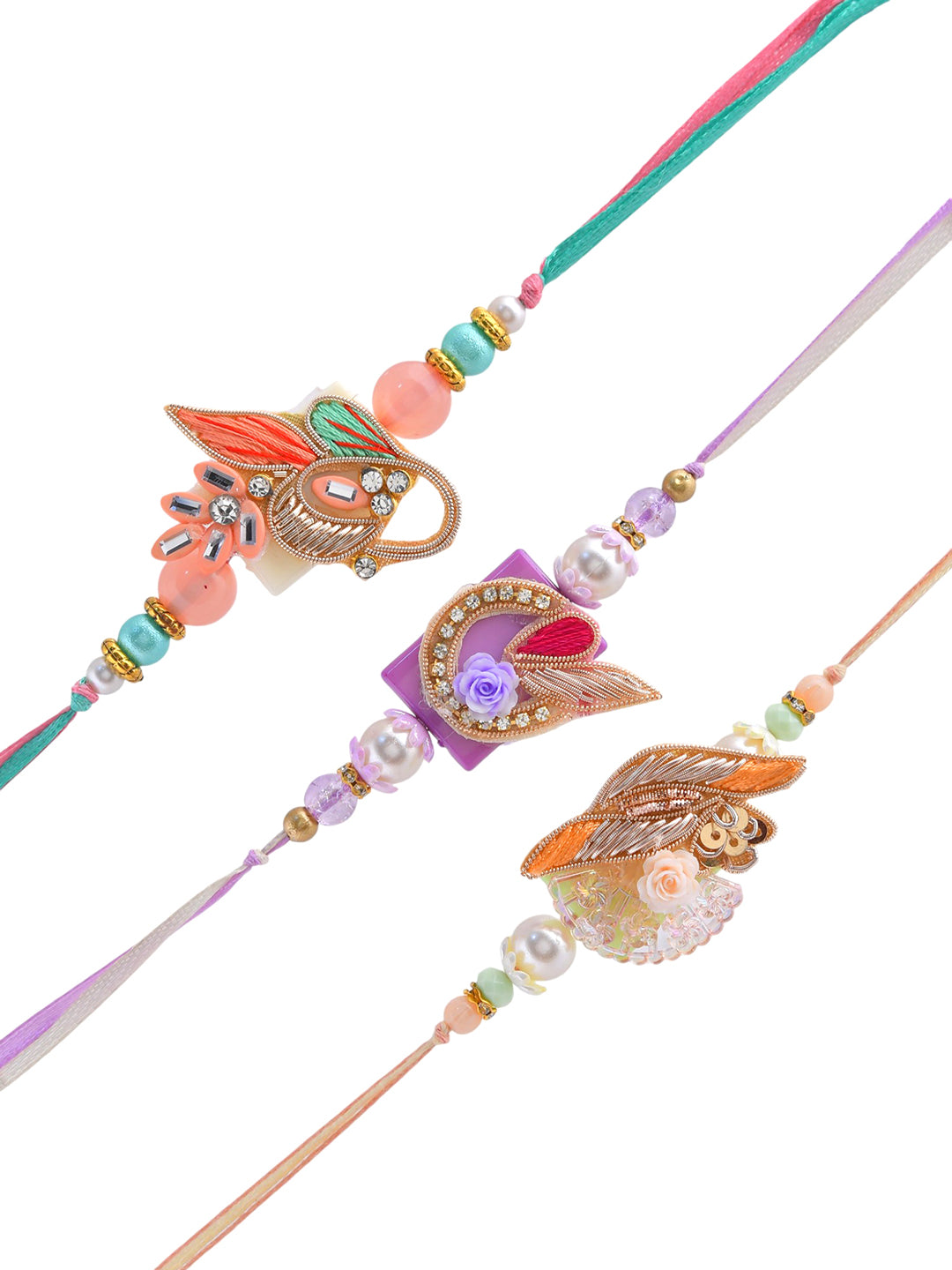 Traditional Zardosi Work Rakhi Set of 3 for Brother with Handpicked Beads