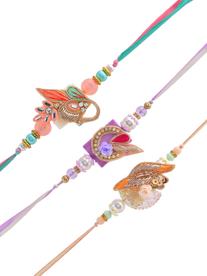 Traditional Zardosi Work Rakhi Set of 3 for Brother with Handpicked Beads