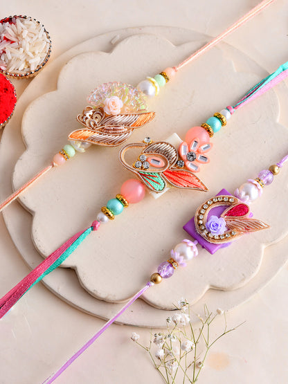 Traditional Zardosi Work Rakhi Set of 3 for Brother with Handpicked Beads