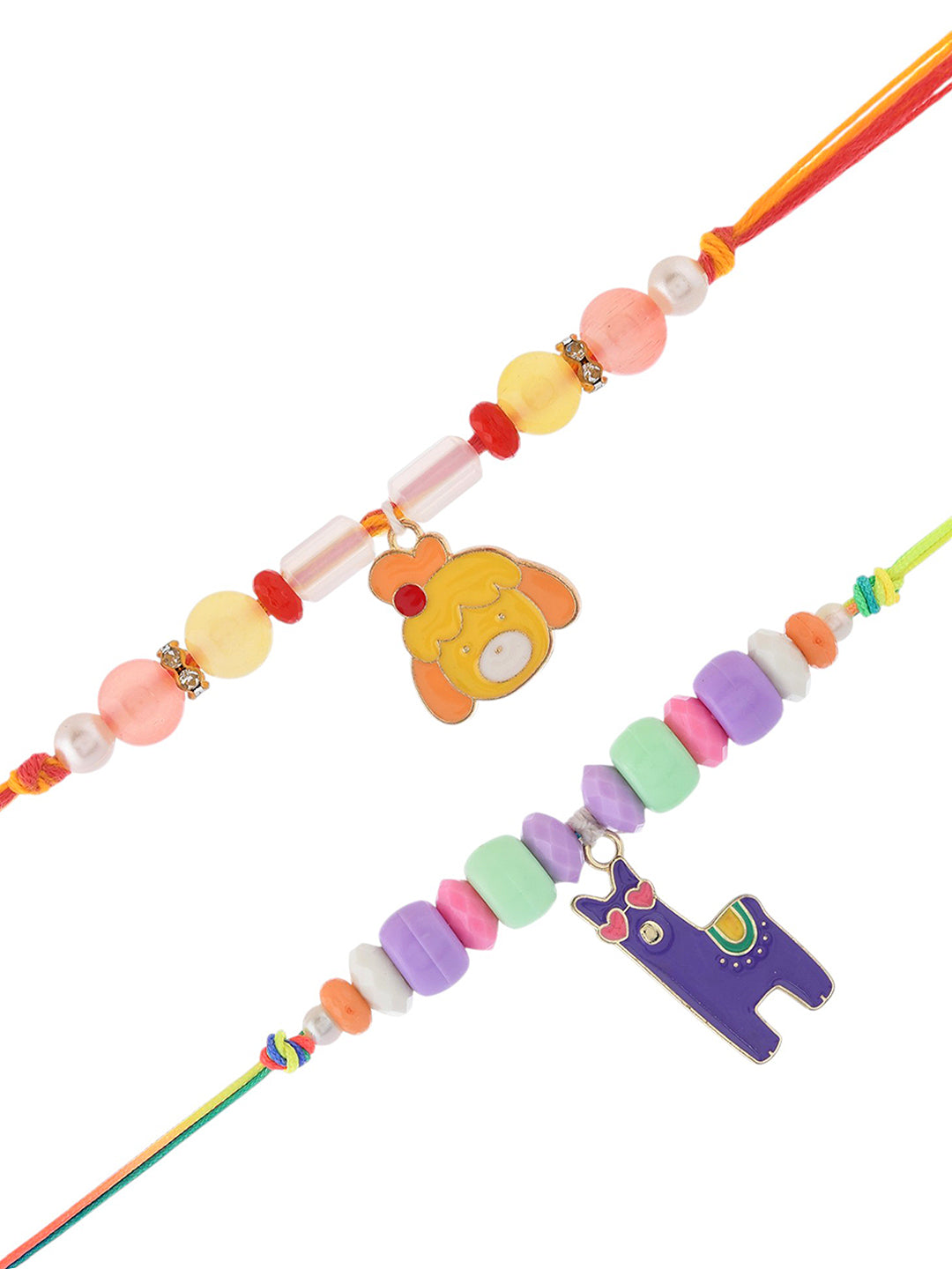 Kids Cartoon Beaded Rakhi with Animal Charms set of 2