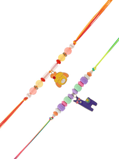 Kids Cartoon Beaded Rakhi with Animal Charms set of 2