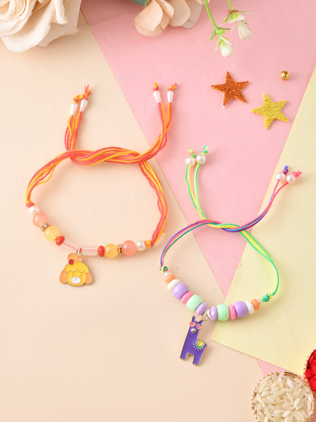 Kids Cartoon Beaded Rakhi with Animal Charms set of 2