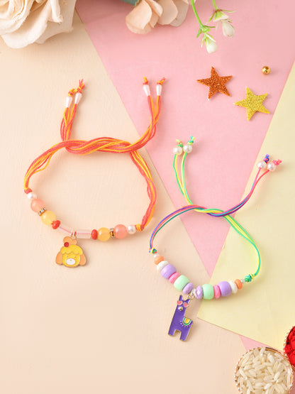 Kids Cartoon Beaded Rakhi with Animal Charms set of 2
