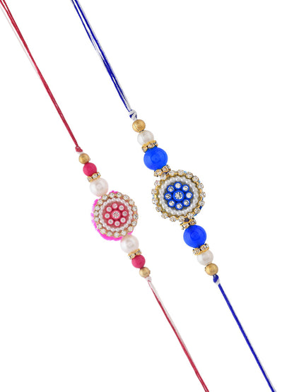 Blue & Pink Stone-Studded Beaded Rakhi Set of 2