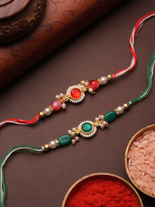 Red Traditional Beaded Rakhi Set