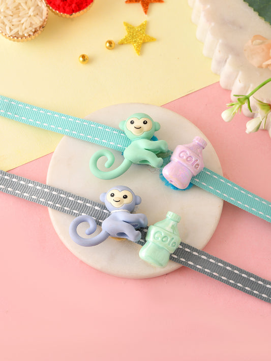 Light Blue Floral Pearl Rakhi Set