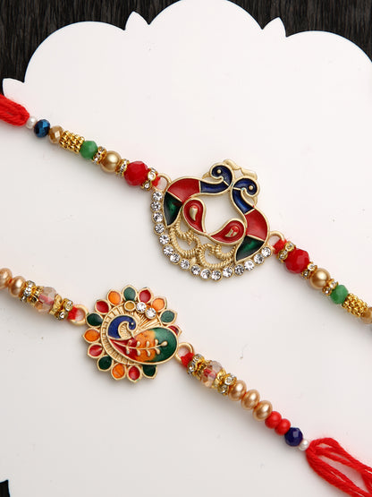 Vibrant Peacock Beaded Rakhi Set of 2