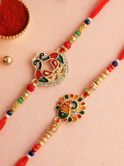 Vibrant Peacock Beaded Rakhi Set of 2