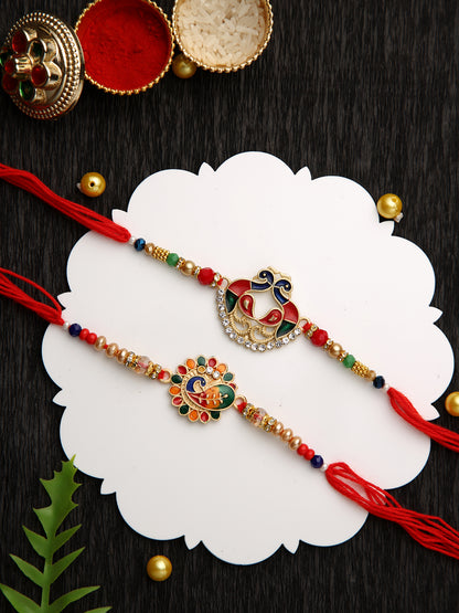 Vibrant Peacock Beaded Rakhi Set of 2