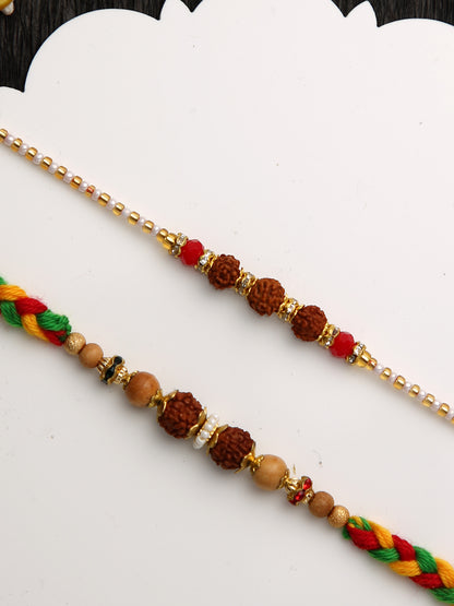 Set of 2 Sacred Rudraksha Rakhi with Colorful Threads