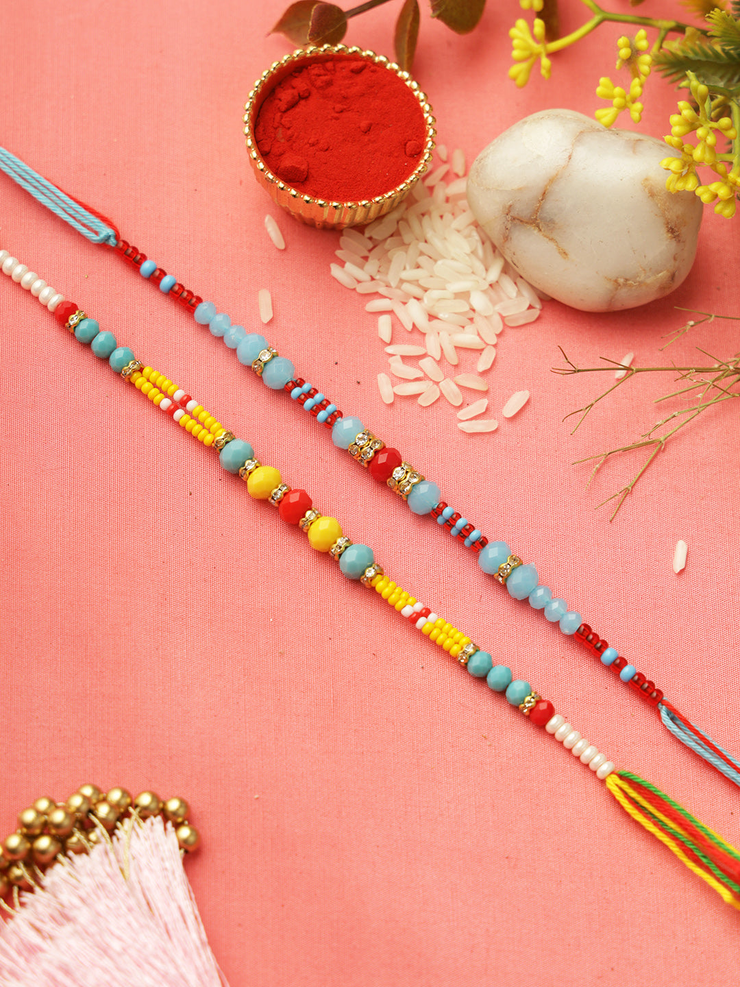 Yellow & Blue Beaded Set of 2 Rakhi