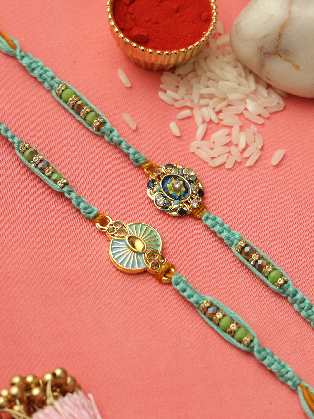 Green Serenity Beaded Rakhi Set of 2