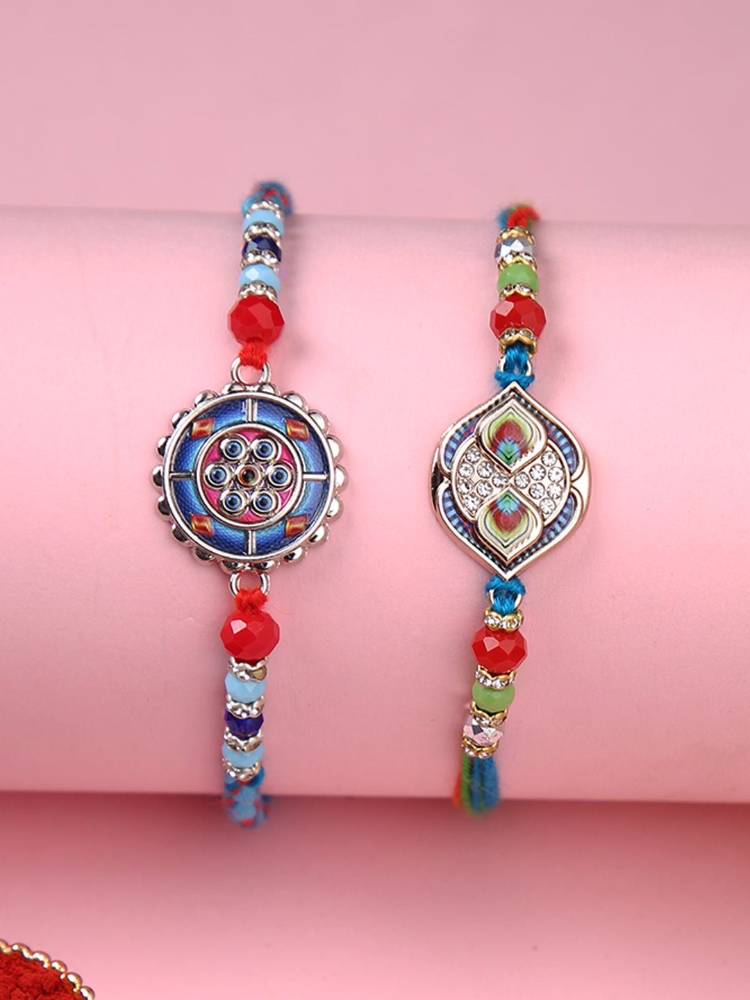 Set of 2 Blue & Red Enameled Rakhi