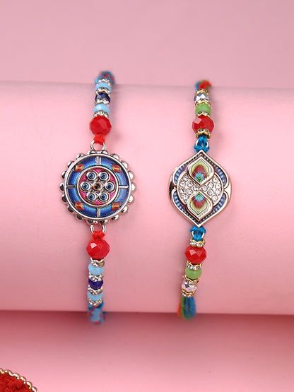 Set of 2 Blue & Red Enameled Rakhi