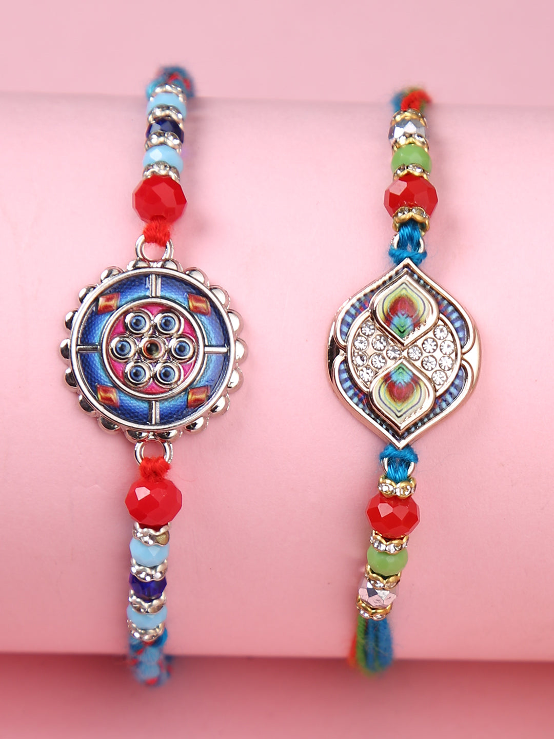 Set of 2 Blue & Red Enameled Rakhi