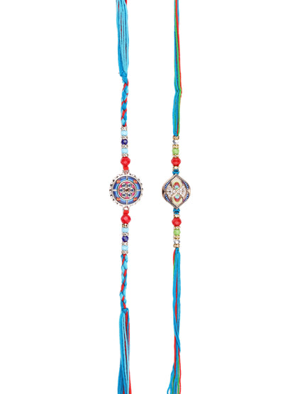 Set of 2 Blue & Red Enameled Rakhi