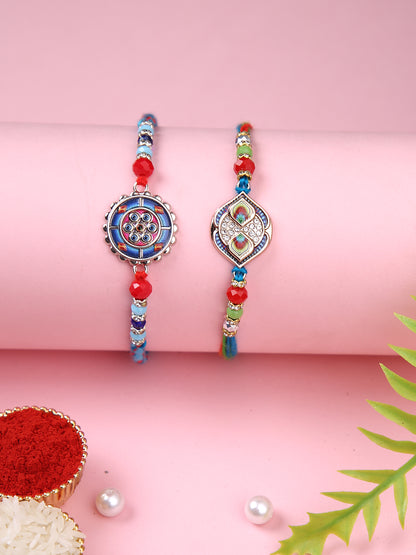 Set of 2 Blue & Red Enameled Rakhi